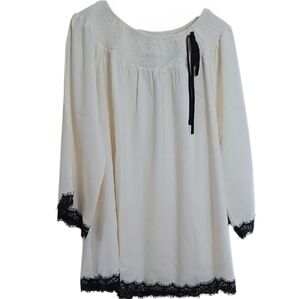 Just My Size Blouse Long Sleeve Lace Trim Cream Shirt 4X
